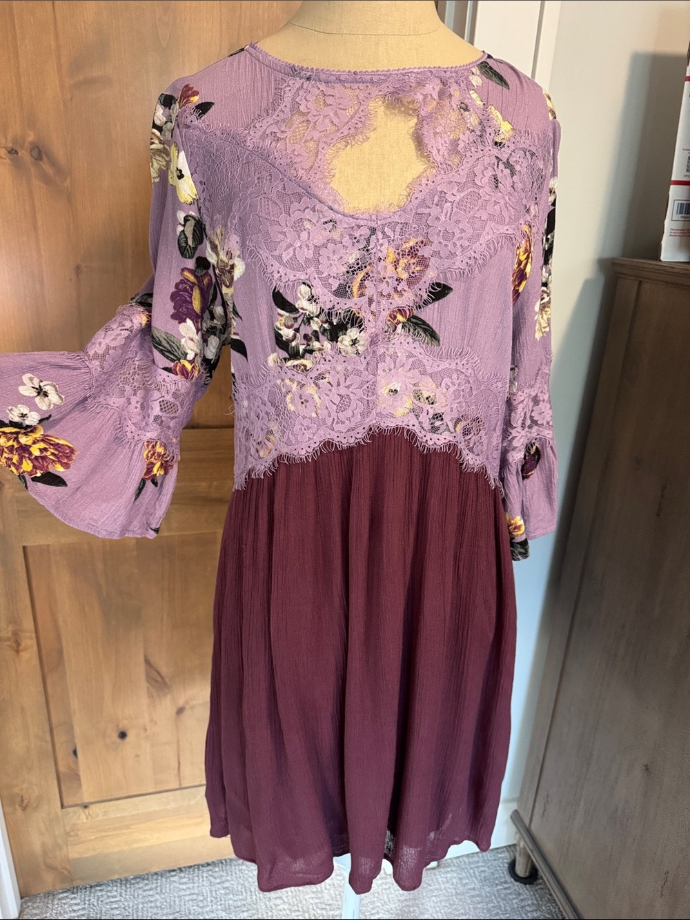 ODDY Boutique Floral Lace dress Womens S Crinkle flutter sleeve coquette whimsy